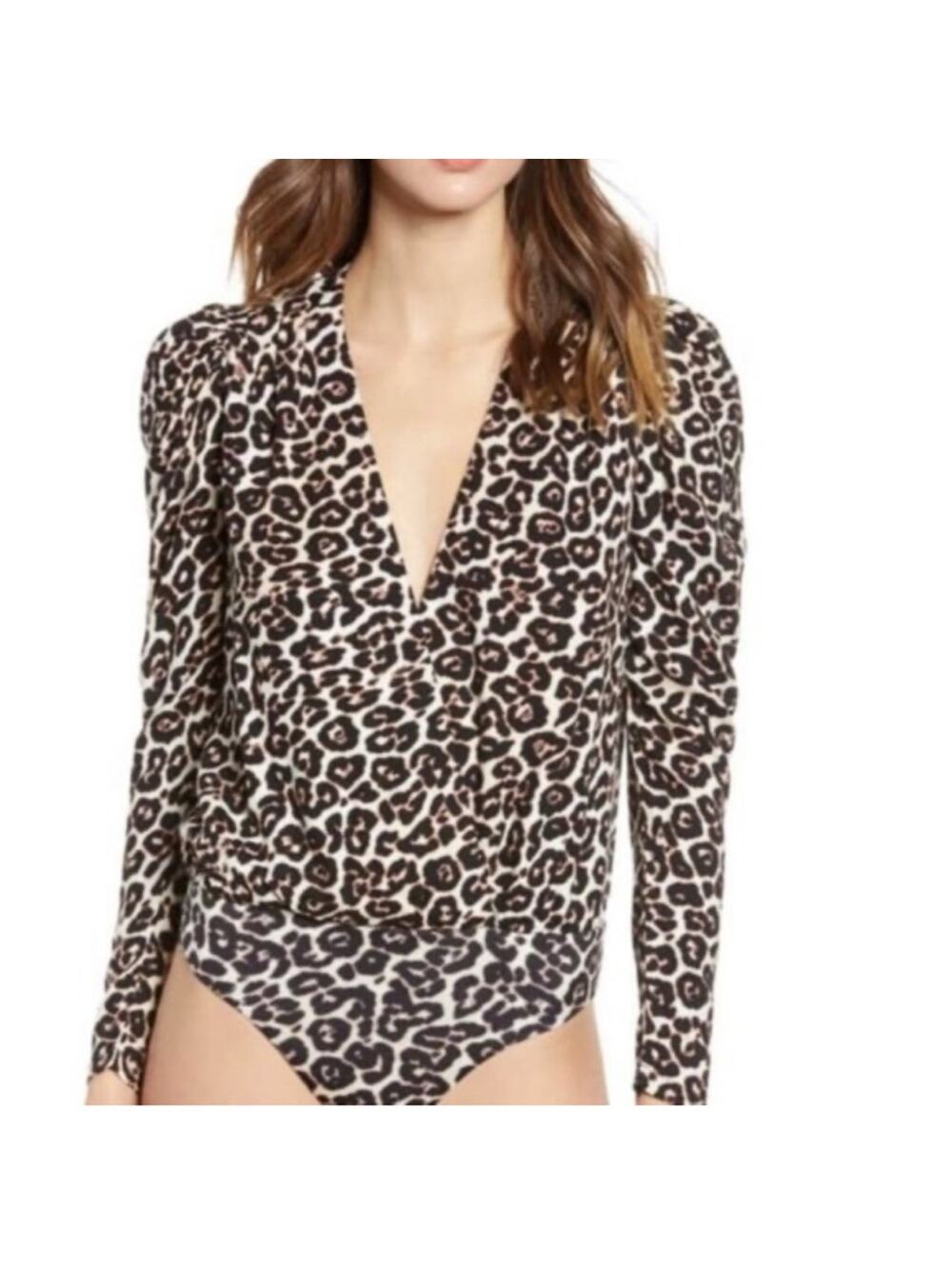 AFRM Leopard Print V-Neck Bodysuit Medium